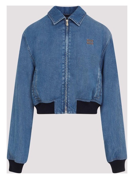 Logo-Embroidered Zip-Up Denim Jacket