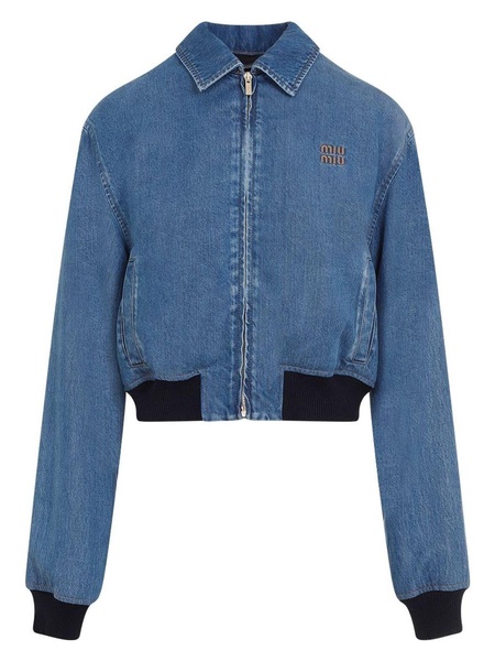 Logo-Embroidered Zip-Up Denim Jacket