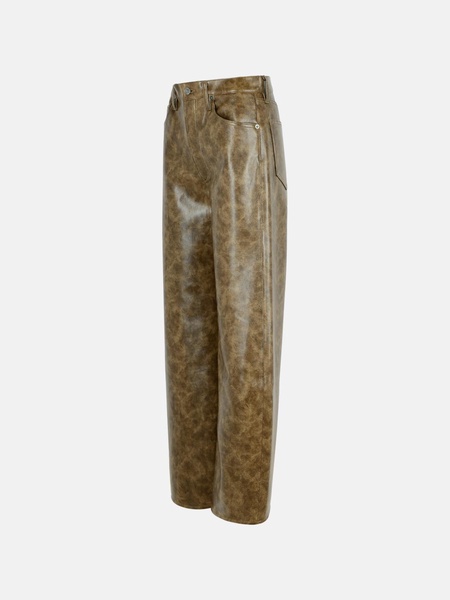 BROWN RECYCLED LEATHER BLEND TROUSERS