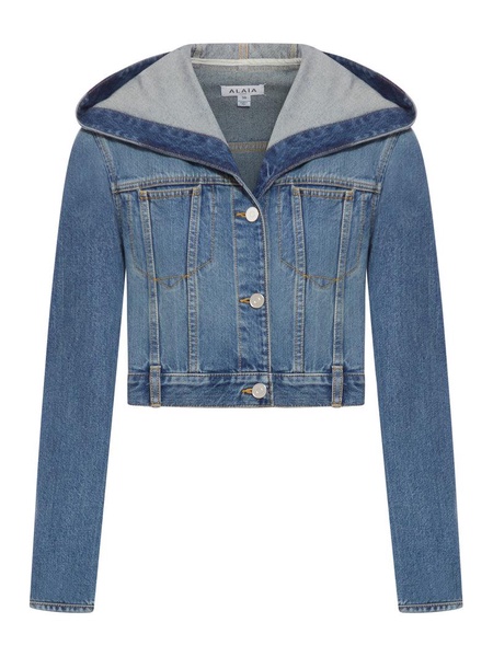 Alaia Women Denim Crop Hooded Jacket