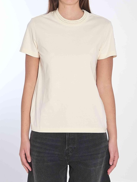 Moncler Women T-Shirt With Crochet Crew Neck