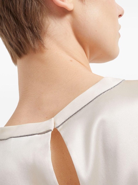 Brunello Cucinelli Women Stretch Silk Satin T-Shirt With Monili