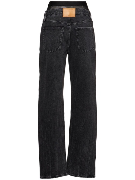 Slit hem jeans w/ mesh underwear