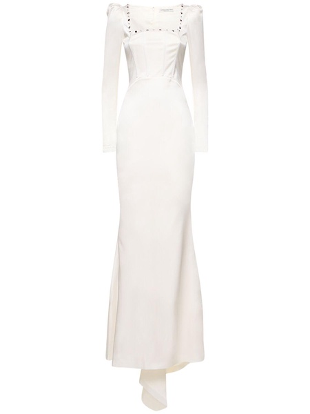 Studded silk satin long evening dress