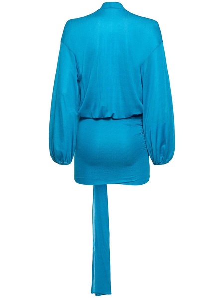 Draped viscose jersey mini dress w/bow