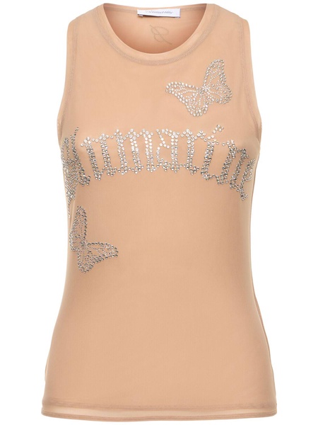 Crystal logo tulle tank top