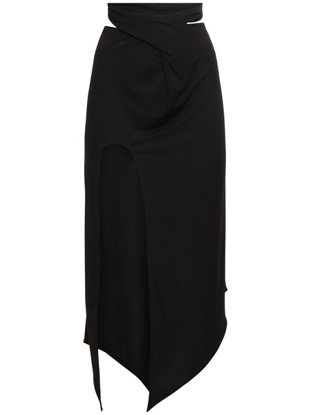 Fluid jersey crossed waist midi skirt