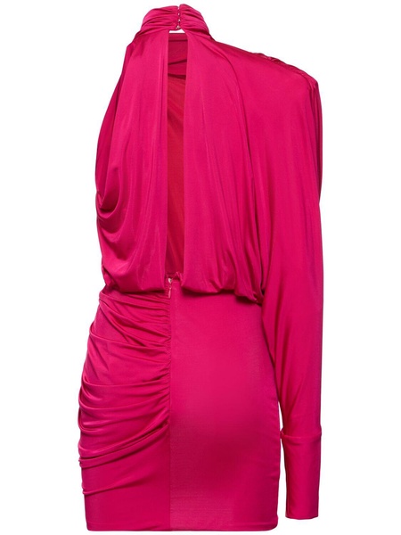Draped jersey one sleeve mini dress