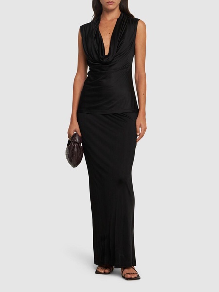 Draped viscose satin sleeveless top