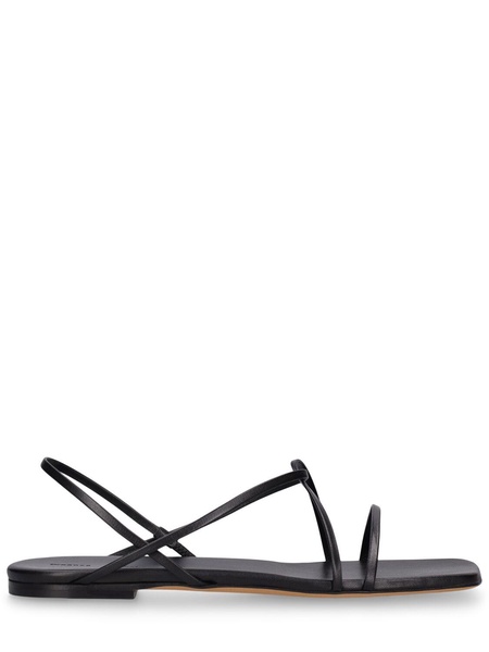 Square toe leather flat sandals