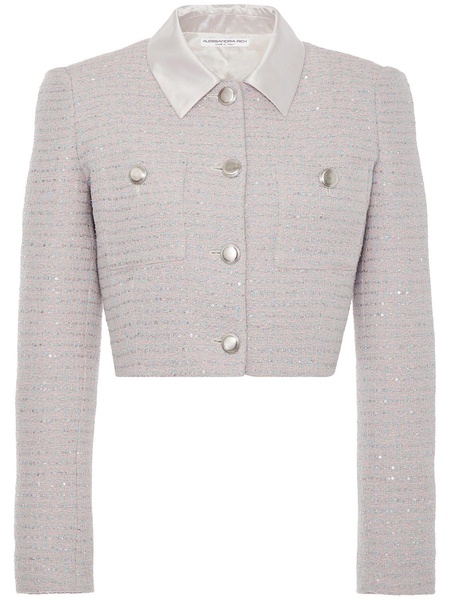 Sequined tweed cropped jacket w/ collar