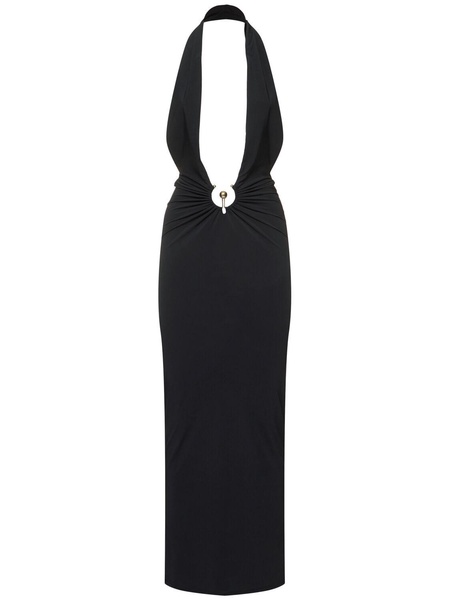 Pierced Orbit long lycra halter dress