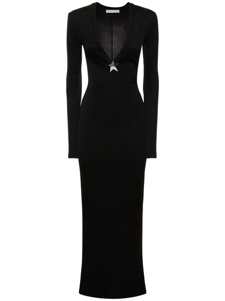 Viscose v neck long dress w/ star stud