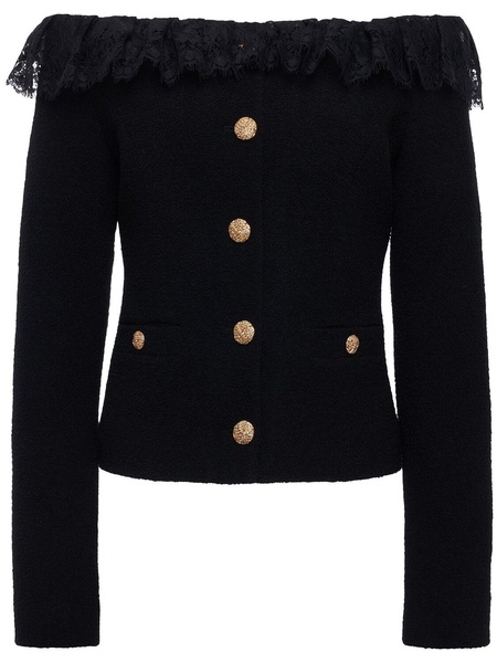 Tweed bouclé off-the-shoulder jacket