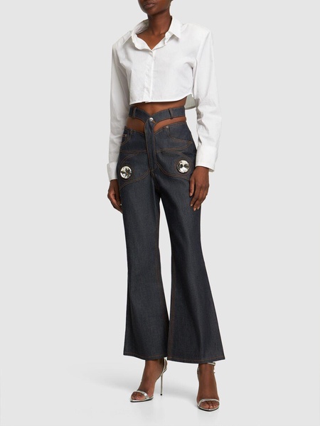 Butterfly raw cotton denim crop jeans