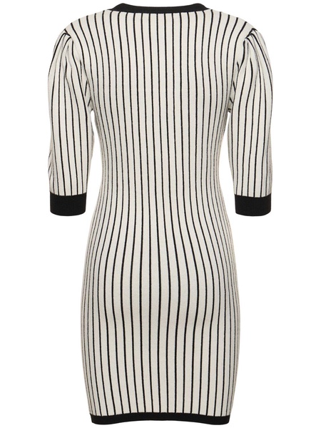 Pinstriped knit v-neck mini dress