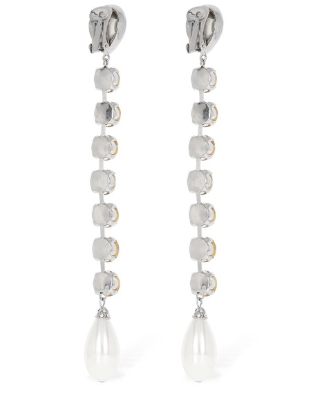 Crystal long earrings w/ faux pearl