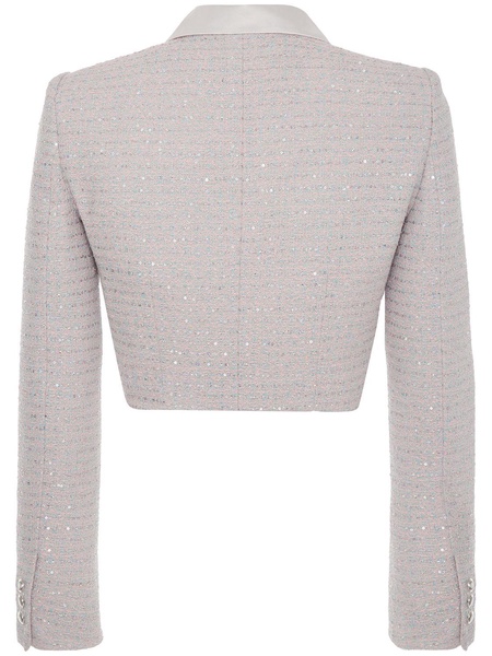 Sequined tweed cropped jacket w/ collar