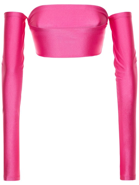 Lexi off-shoulder shiny lycra crop top