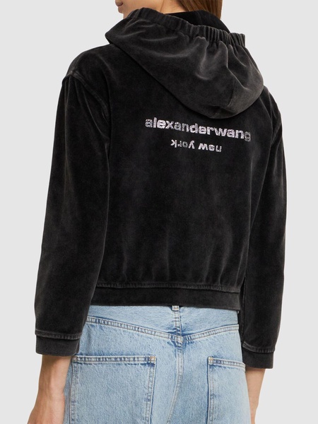 Cropped zip up cotton hoodie