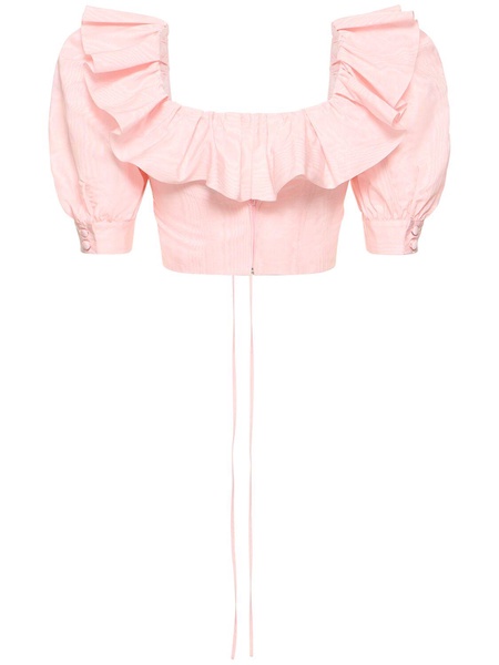 Ruffled moiré crop top w/ lace up