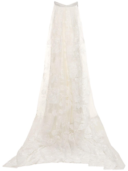 Galaxy satin cape corset bridal gown