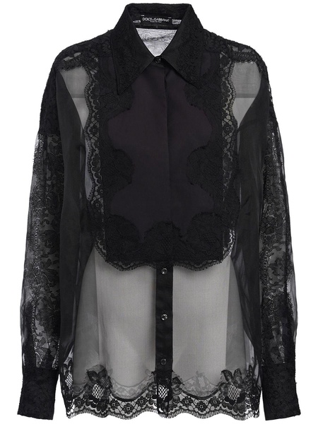 Silk blend organza & lace shirt