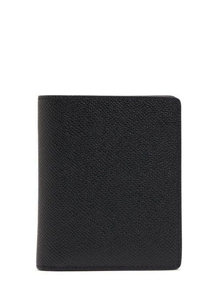 Grained leather clip wallet