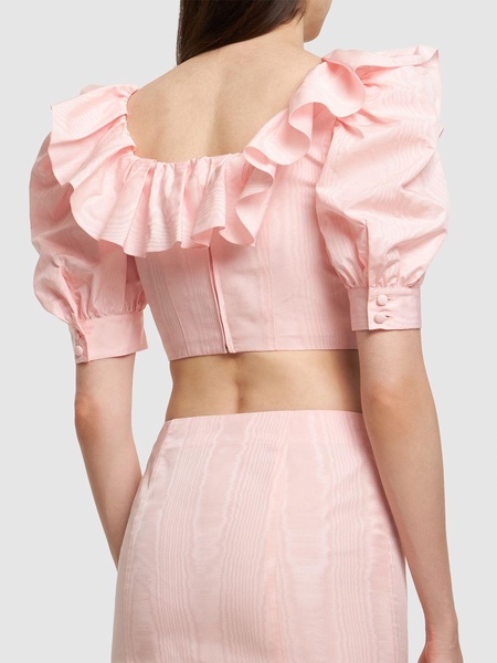 Ruffled moiré crop top w/ lace up