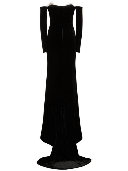 Off-shoulder velvet maxi dress