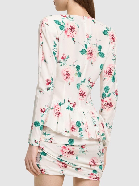 Rose print silk mini dress