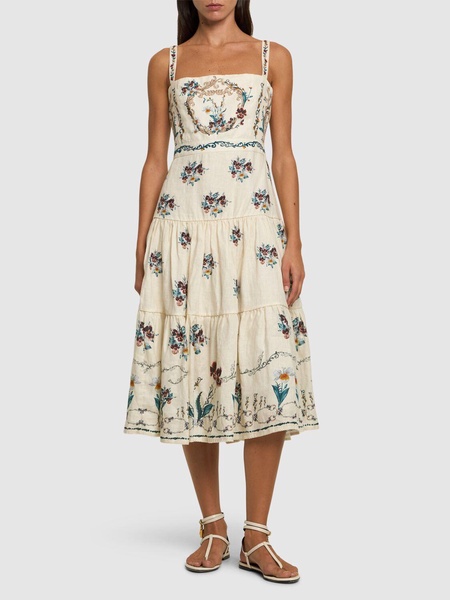 Lima embroidered linen midi dress
