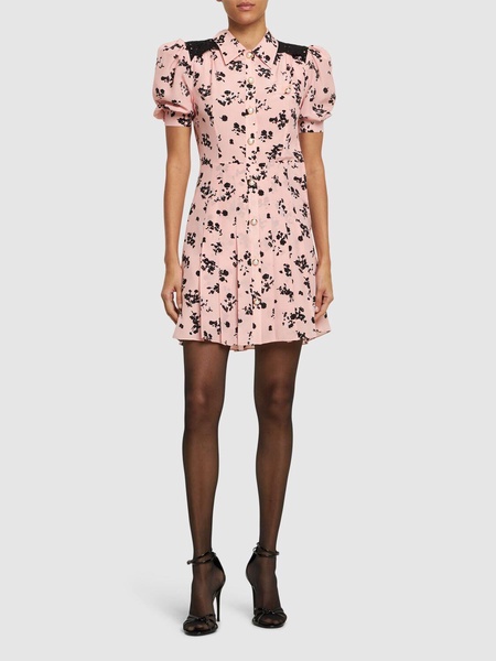 Printed silk short sleeve mini dress