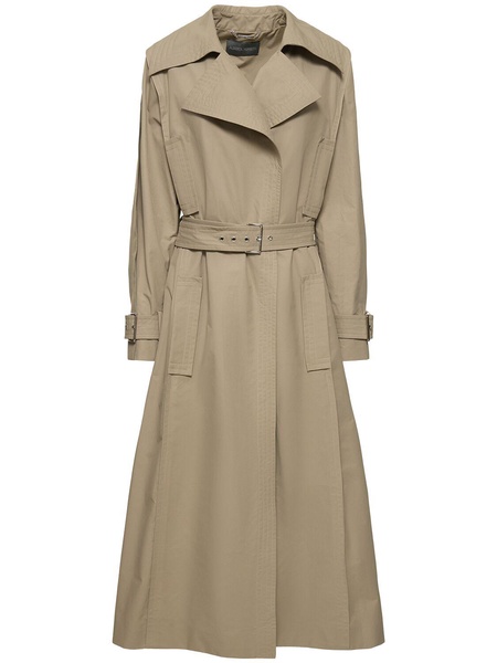 Belted cotton blend gabardine trench