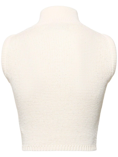 High neck sequined knit vest w/zip