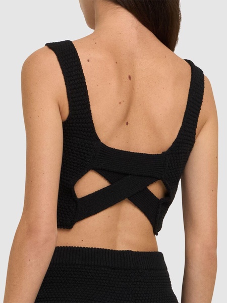 Chunky knit cotton blend cropped top