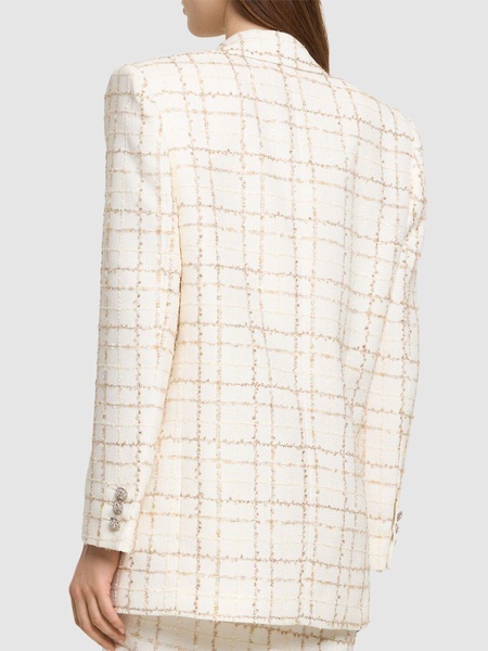 Oversized sequined checked tweed jacket