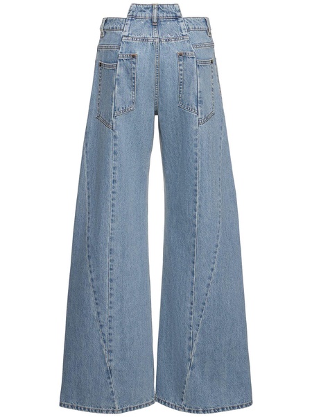 Asymmetric wide leg cotton denim jeans