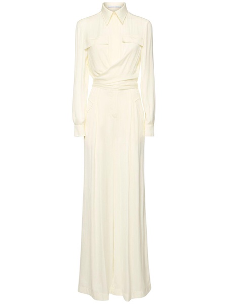 Belted fluid viscose blend long jumpsuit