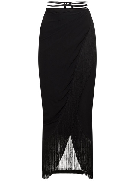 Jacky fringed silk midi wrap skirt