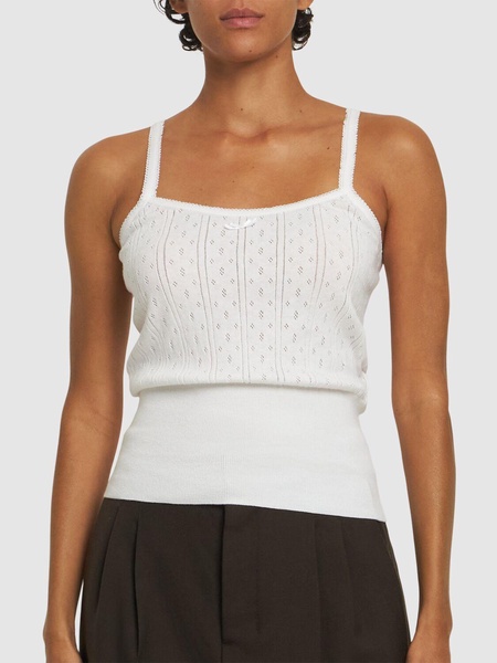 Cotton pointelle straight neck tank top