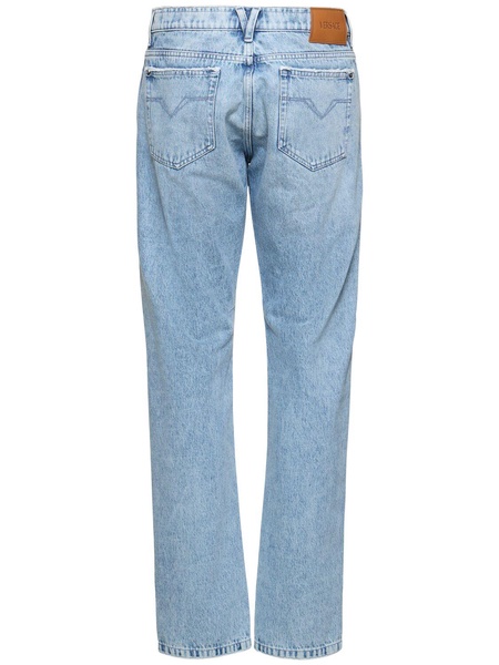 Stonewashed denim straight jeans