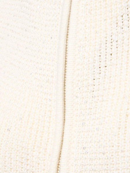 High neck sequined knit vest w/zip