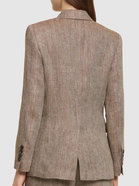 Linen herringbone double breasted jacket