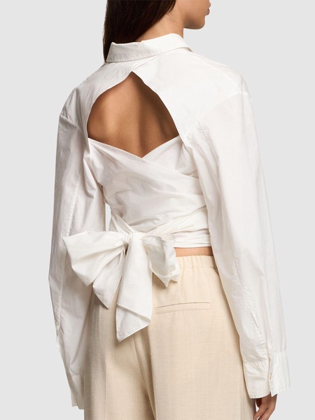 Knotted poplin long shirt
