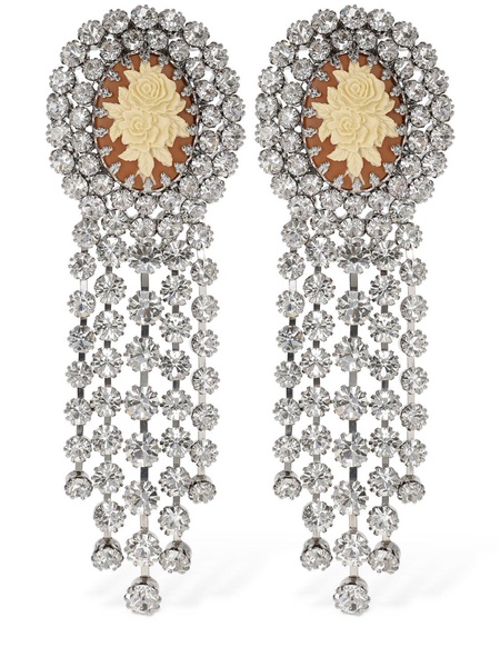 Rose cameo earrings w/ crystal fringes