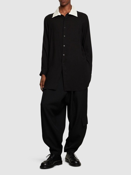 U-stand collar cotton blend shirt