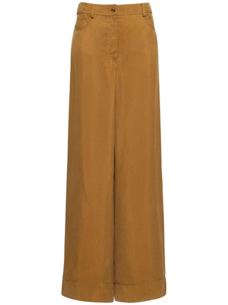 High rise washed twill wide pants