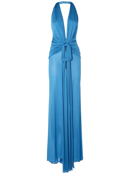 Draped viscose long halter dress