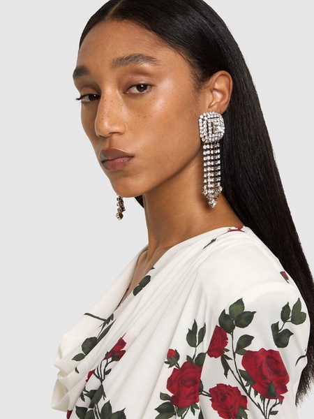 Square crystal earrings w/ fringes